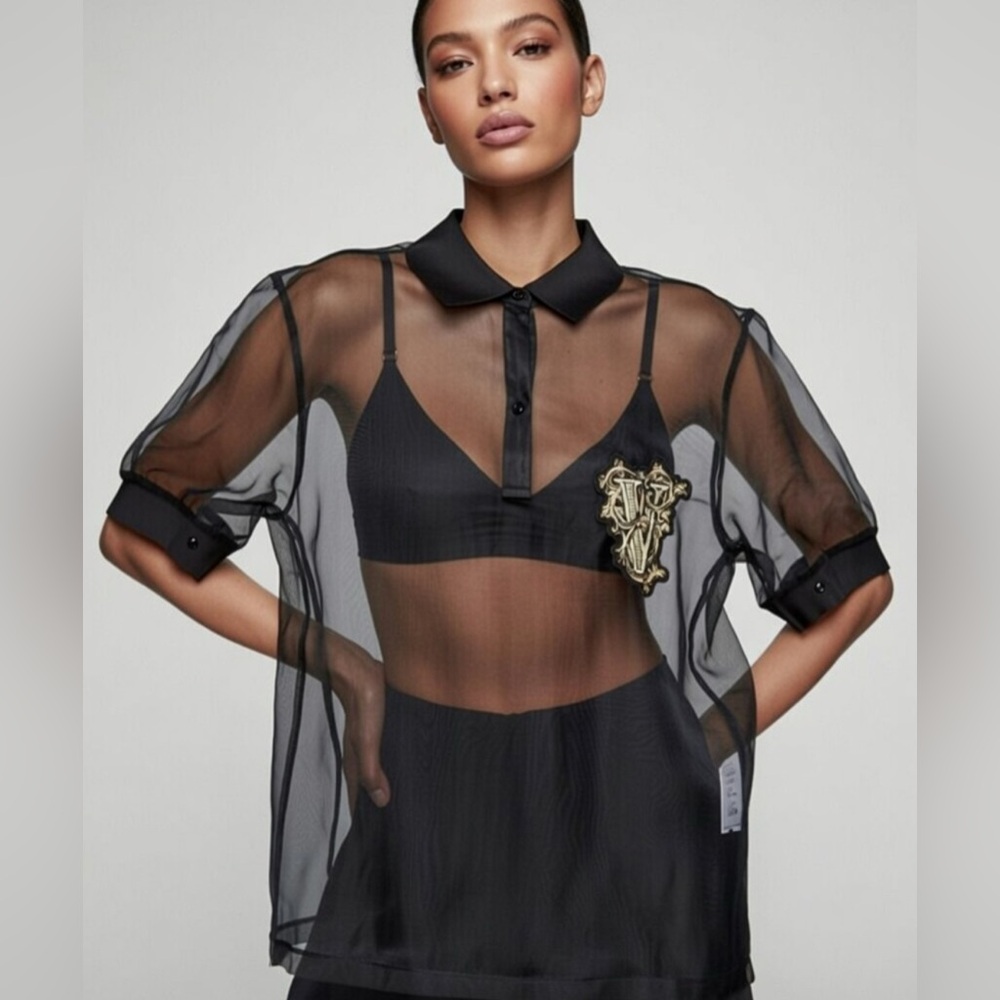 Versace Young Black Sheer Polo with Gold Emblem 16 Small